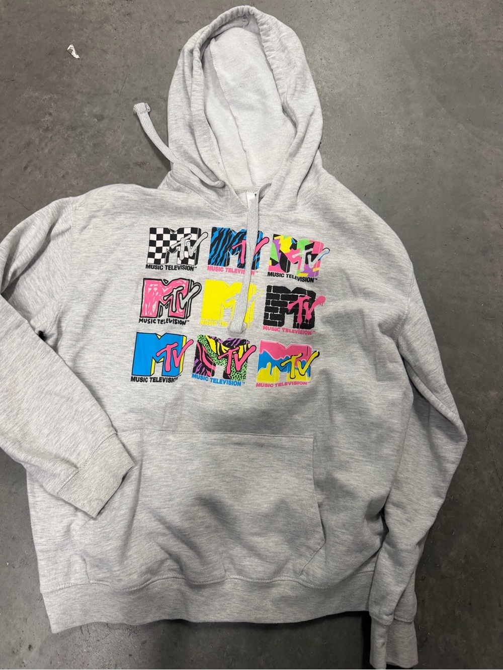 MTV Multicolor Logo Grid Crewneck Hoodie - Light Gray